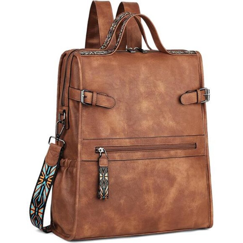 FADEON Leather Laptop Backpack for Women, Designer Ladies Work Travel Computer